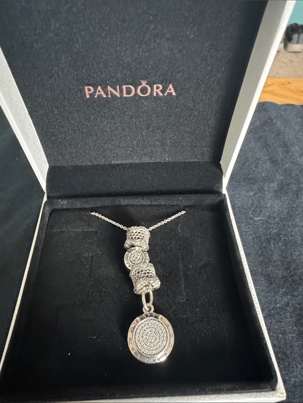 Pandora Silver Pavé Disc Drop Necklace - Silver